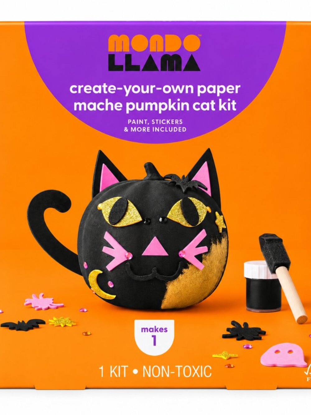 Mondo Llama Paper Mache Pumpkin Cat Kit Halloween DIY Kids Craft Black Cat